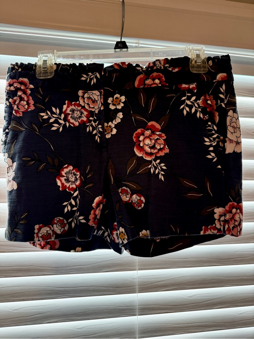 LOFT Navy Floral Elastic Waist Shorts